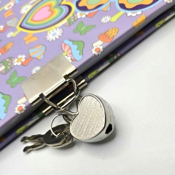 Mushroom & Flowers 60s-70s Psychedelic Guided Journal 100 Pages with Lock & Key - Picture 3 of 3